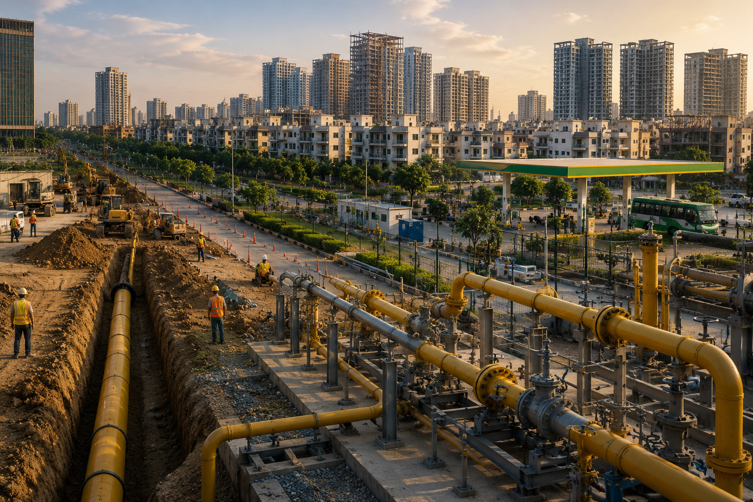 CGD development with expanding City Gas Distribution pipelines and urban natural gas infrastructure in India