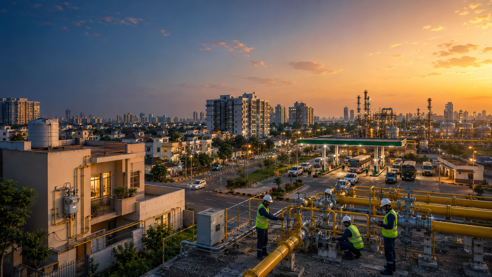 Indian City Gas Distribution network with PNG, CNG, residential, commercial and industrial infrastructure for Gas Area performance improvement