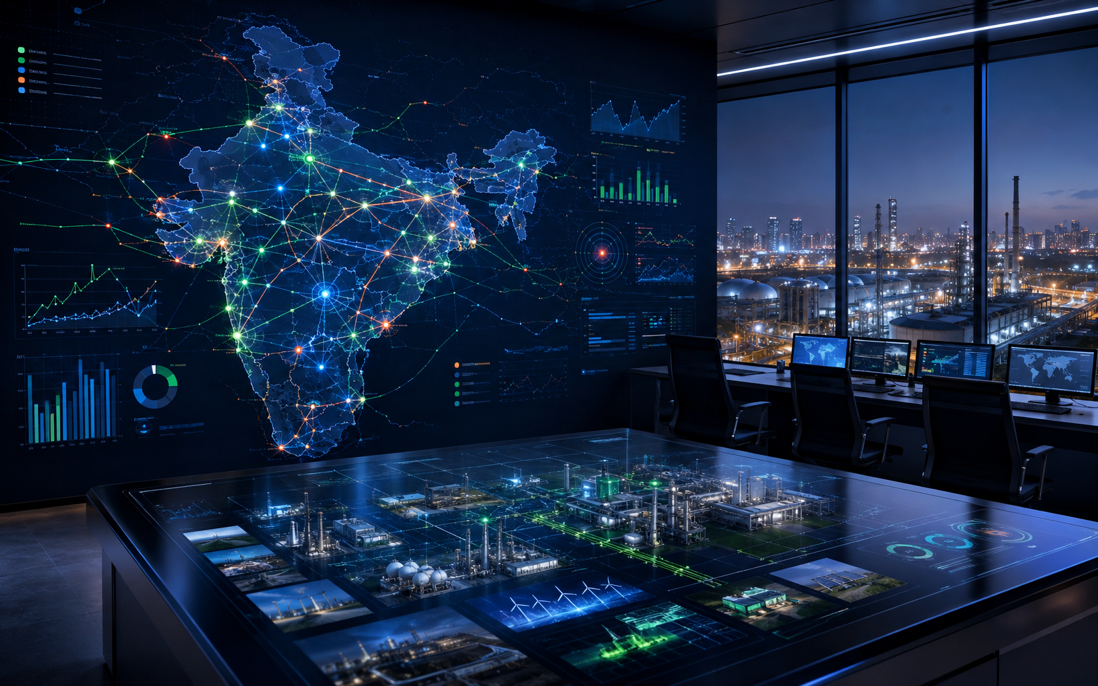 FIMPS Energy Intelligence visual showing India's energy network, market analytics and infrastructure intelligence