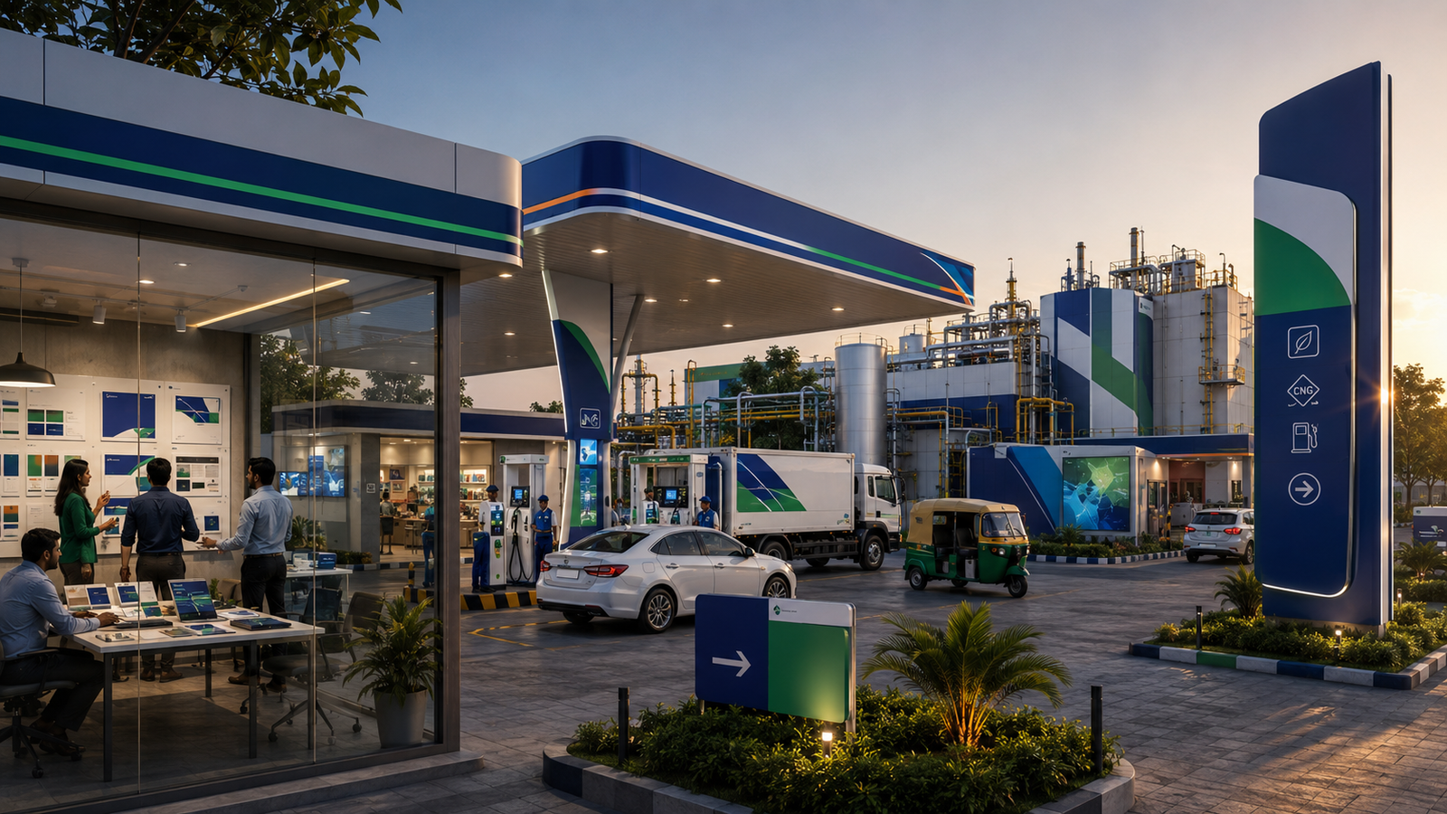 FIMPS visual branding and infrastructure solutions for CNG PNG energy mobility stations and industrial facilities